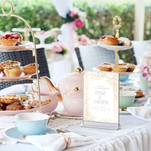 5x7 Acrylic Sign Holder Silver Acrylic Picture Frame , Clear Wedding Signs Table Numbers Menu Holders, Double Sided Flyer Holder,Display Stand for Wedding Table Number, Photo Display,6pcs